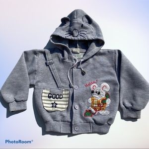 Boys Grey Mouse Face Design Button-up Hoodie